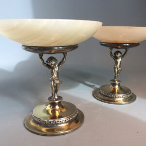 Pair of silver gilt & alabaster dishes
